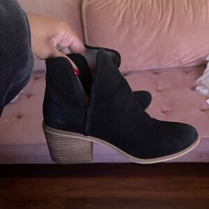 bp Black Suede Cutout Ankle Booties with Stacked Heel